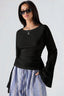 Lace Up Back Bell Sleeve Long Sleeved T-shirts