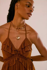 Solid Color V Neck Backless Strappy Sexy Boho Dress