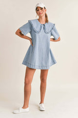 Ruffled Collar Denim Dress