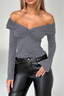 Y2K Off Shoulder Solid Knit Long Sleeve Crop Top