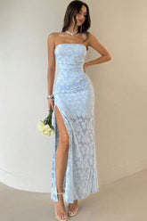 Sexy Strapless High Split Lace Dress