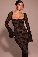 Bodycon Lace Flare Sleeve Maxi Dress
