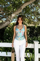 Sequin Beaded Backless Boho Halter Cami Top