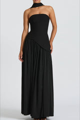 Color Block Sexy Strapless Off Shoulder Slim Formal Dress