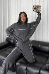 Mock Neck Zip Hoodie Stripe Pants Activewear Set