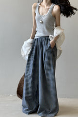Striped High Waisted Wide Leg Straight Pants
