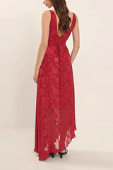 Irregular Hem Red Backless Lace Dress