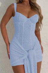 Lace V Neck Tie Detail Bodycon Graduation Party Dress