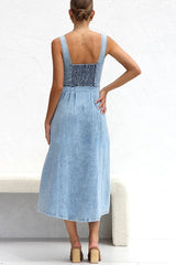 High Waist A-Line Denim Dress
