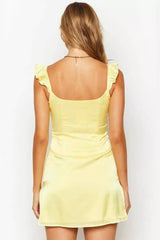 Solid Satin Ruffled Strap Sleeveless Mini Silk Dress