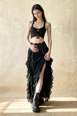 Lace Mesh Fairy Bow Long Skirt