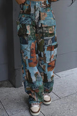 Jacquard Vintage Multi Pocket Stylish Cargo Pants