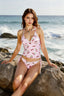 Chic Lace Trim Tankini Halter Two Piece Swim Set