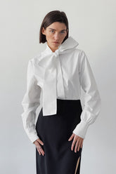 White Tie Collar Relaxed Blouse