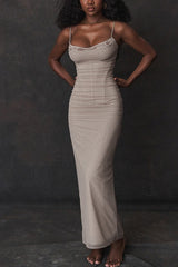 Solid Color Spaghetti Strap Prom Dress