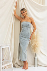 Strapless Patchwork Denim Dress