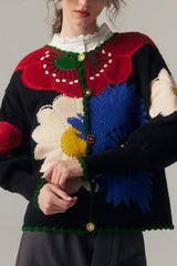 Vintage Floral Embroidered Knit Cardigan