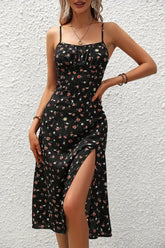 Spaghetti Strap Slit Floral Dress