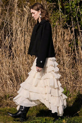 Sweet Tiered Flounce Midi Skirt