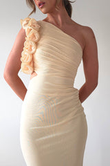 Sexy Tulle One Shoulder Floral Bodycon Slim Formal Dress