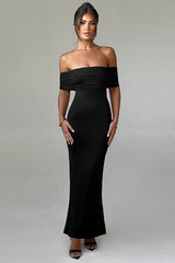 Sexy Off Shoulder Backless Bodycon Ruched Solid Formal Dress