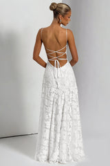 Jacquard Cami Backless Maxi Lace Dress