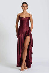 Backless Lace-Up Satin Silk Dress