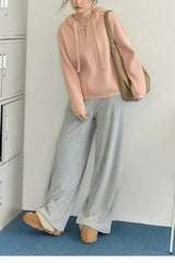 Drawstring Hooded Knit Sweater