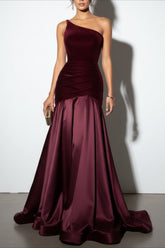 Velvet Panel Off Shoulder A Line Formal Dress