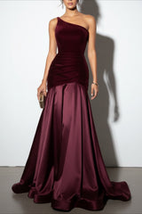 Velvet Panel Off Shoulder A Line Formal Dress