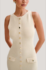 Fashion Buttoned Knit Work Dress