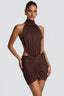 Halter Ruched Cutout Fitted Mini Dress