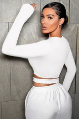 Y2K Solid Cutout Fitted Long Sleeve Crop Top
