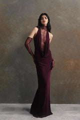 Sexy Halter Neck Deep V Bodycon Maxi Formal Dress