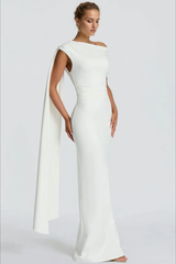 Sexy Asymmetrical Neck Long Sleeve Fitted Ruched High Waist Party Dress