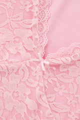 V Neck Bell Sleeve Pleated Mini Lace Dress