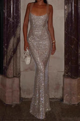 Glam Rhinestone Evening Maxi Dress