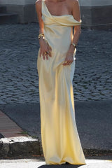 Solid Color Asymmetrical Shoulder Backless Strapless Sexy Formal Dress