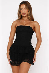 Strapless Waist Tie Lace Dress