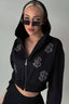 Rhinestone Dollar Graphic Cropped Zip Hoodie