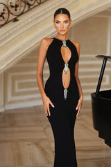 Elegant Sexy Slim Hollow Metal Charm Formal Dress