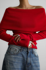 Off Shoulder Ribbed Sweater