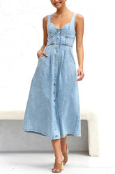 High Waist A-Line Denim Dress