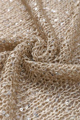 Solid Color Sequined Hollow Long Sleeve Knit Sweater