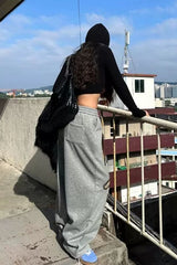 American Hip Hop Plus Size Fleece Lined Loose Wide Leg Pants