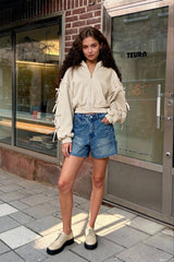 Embroidered Side Bow Zip Up Hoodie