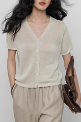 V-Neck Short Sleeve Knit Top