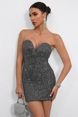 Deep V Strapless Sequin Bodycon Graduation Party Dress