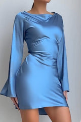 Elegant Satin Waist Tie Slim Bodycon Cocktail Cocktail Dress