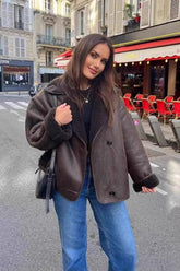 Shearling Suede Relaxed Fit Coat